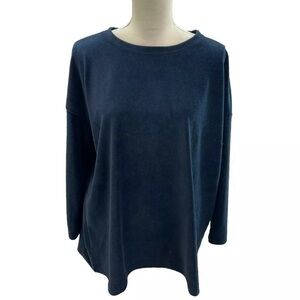 Pure Jill Navy Plush Oversized Pullover Medium Dolman Sleeve Cotton Blend Casual